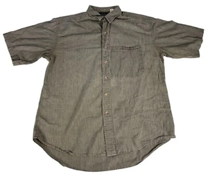 Woolrich Woven Striped Button Up Shirt Men's L Gray Cotton Pocket Short Sleeve - Picture 1 of 5