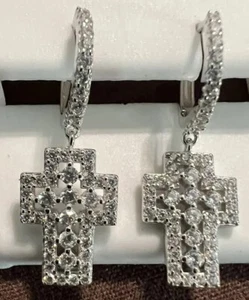 Chunky Sterling Silver And Diamond Cross Earrings - Picture 1 of 5