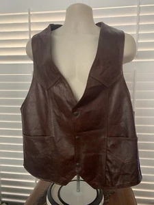 Genuine Leather Brown Motorcycle Riding Cowboy Western Vest Men’s Size XL - Picture 1 of 9