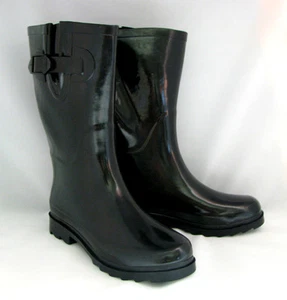 New Womens Rain Boots Rubber Solid Colors Mid Height Wellies Mid Calf Snow Sizes - Picture 1 of 59