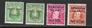 SELLOS DE PENRHYN ISL #13-16 -- SOBREIMPRESIONES -- 1914 -- SIN USAR - Imagen 1 de 2