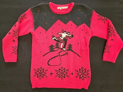 Lauren Hansen ручной вязки праздник свитер конькобежцев снежинки дизайн размер L - Изображение 1 из 4