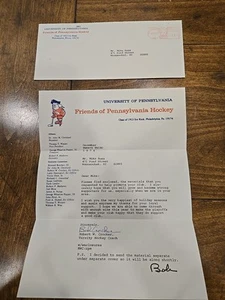 Robert w. Crocker university of pennsylvania hockey Double Autographed Letter - Picture 1 of 3