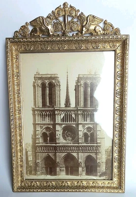 CADRE ANCIEN BRONZE EMPIRE XIX SPHINX GRIFFON PORTE PHOTO ANTIQUE FRAME PORTRAIT - Photo 1/4