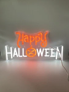 Insegna Neon Halloween Zucca Arrabbiata Buon Halloween TESTATA - Foto 1 di 5