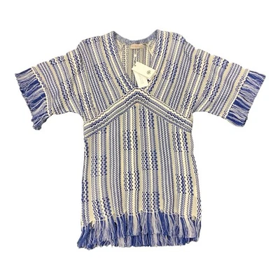 Tory Burch Amanda Draped Crochet-Trim A-Line Dress Hudson Blue, Size XS NWT - Изображение 1 из 4