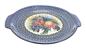 Blue Rose Polish Pottery Summer Blooms Round Serving Tray with Handles - Bild 1 von 1