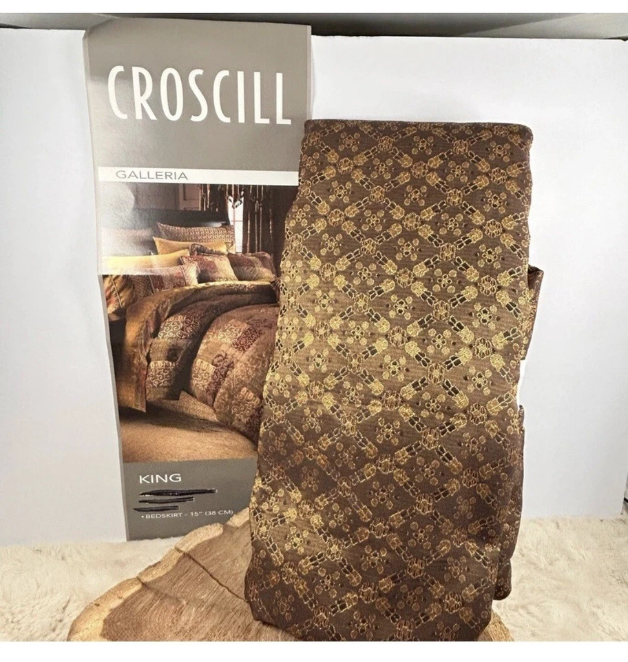 NWOT Croscill Galleria Bronze Red Brown KING Bed Skirt 15" Drop Split Skirt - Image 1 of 4