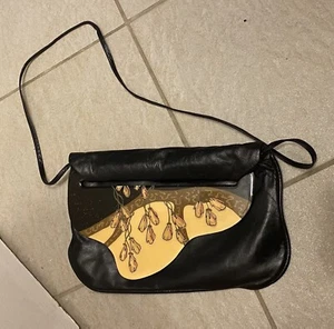 PATRICIA SMITH MOON BAG 1984 SILVER LEATHER PURSE BAG BLACK GOLD LACE GEM JEWELS - Picture 1 of 8