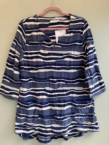 TOP UK 10 BY CAPRI DIPPED HEM POCKETS TEXTURED STRIPE NAVY/CREAM  ORP £77.99 BNT - Picture 1 of 3