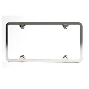 Universal Tag License Plate Frame Chrome Slim 4Holes 100% Stainless Steel w/ Cap - Foto 1 di 4