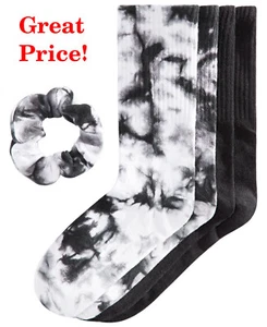 Juego de calcetines y scrunchie para mujer negro gris 2 pares JENNI $16.99 - NUEVO CON ETIQUETAS - Imagen 1 de 2