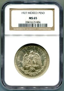 NGC-MS65 1927 MEXICO ONE PESO Silver - Free Shipping - Picture 1 of 4