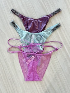 3 Stück Victoria's Secret Glanz Träger Tanga sehr sexy Glitzer Höschen Paket siehe Beschreibung - Bild 1 von 9