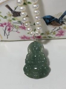 Grade A jadeite jade Guanyin(观音） pendant 8-9mm freshwater pearl necklace L46cm - Picture 1 of 7