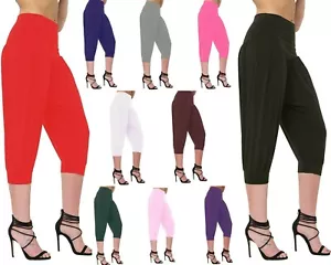Womens Ladies Ali Baba Harem Baggy Trousers Pants 3/4 Length Cropped Leggings - Picture 1 of 14
