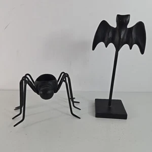 Pottery Barn bat And Spider tea light candle holder Set Halloween decor rare - Picture 1 of 14