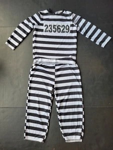Child Size 4T Convict Jailer Prisoner Black & White Stripes Halloween Costume - Picture 1 of 10
