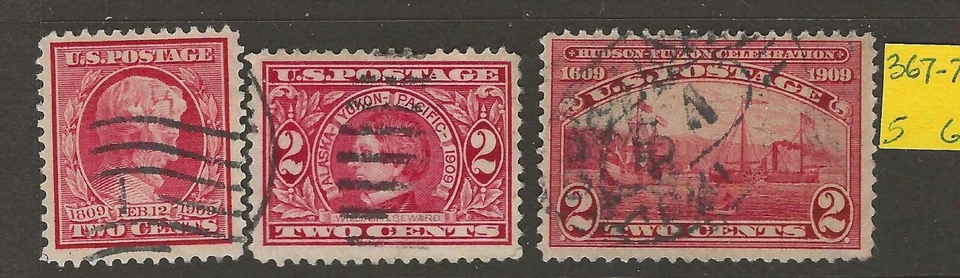 US Scott #367, 370, 372 USED F/VF Set of perf 1909 Commemoratives! 5 - Image 1 of 1