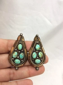 Indianer Navajo Sterling Gold Filled Türkis Pierce Ohrringe - Bild 1 von 5