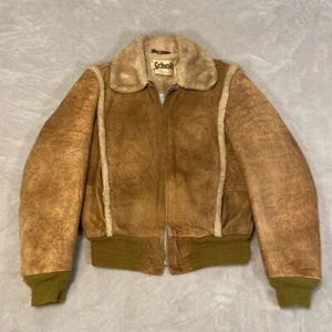 Vintage Schott NYC Suede Leather Shearling Sherpa Bomber Jacket Tan Mens Size 36 - Picture 1 of 18