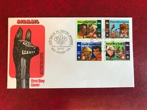 PAPUA NEW GUINEA 1982 FDC BOY SCOUTS FIRST TOTEM BADEN-POWELL FIRST AID CAMPFIRE - Picture 1 of 1