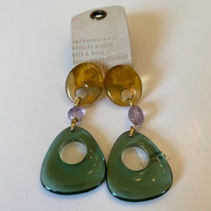 Anthropologie Statement Resin Quartz Drop Earrings Dangle Gold Plated Brass NEW - Picture 1 of 4