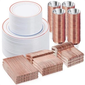 600PCS Plastic Dinnerware Set (100 Guests),Rose Gold Disposable Plates for Party - Picture 1 of 6