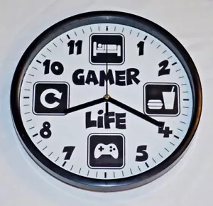 GAMER WALL CLOCK PERSONALISED NAME GAMER TAG EAT SLEEP GAME GAMING GAMER LIFE - Picture 1 of 6
