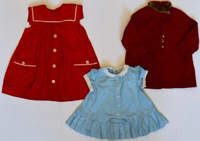 复古 3 件装礼服外套毛皮领蹒跚学步女孩金银花鞋 — 第 1/4 张图片