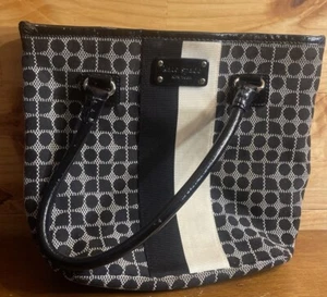 Kate Spade Purse Noel Daisy Stripe Blackwhite Shoppers Tote Jacquard Patent Trim - Picture 1 of 9