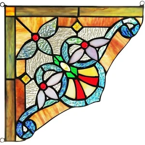 Victorian Vibrant Tiffany Style Stained Glass Corner Window Panel 10" Home Decor - Picture 1 of 4