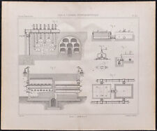 1878 - Fours IN 7 Cornues - engraving antique Chemistry Industrial