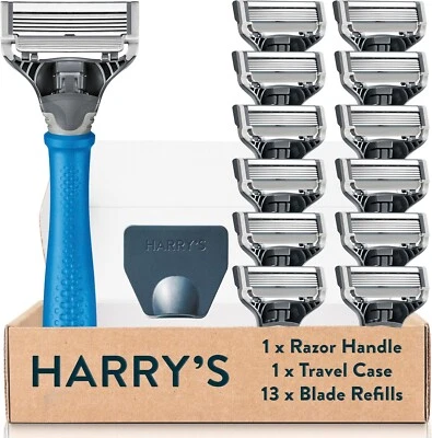 Harry's Razors for Men - Men's Razor Set with Indigo Blue Handle, 13 Razor Blade