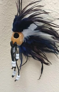Hawaiian Warrior Helmet 1" Kamani Nut Ikaika Car Decor Light Grey Dark Royal - Picture 1 of 3