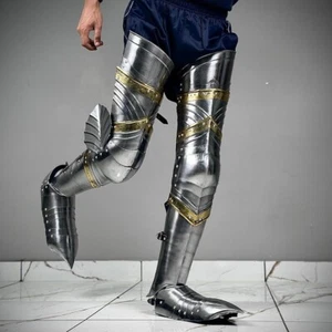 18GA Steel SCA LARP Medieval full Leg Armor Wearable Greaves Leg Cosplay Prop - Picture 1 of 8