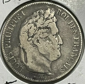 1843 B COIN 5 FRANCS  LOUIS-PHILIPPE I SILVER  FRANCE - Picture 1 of 4