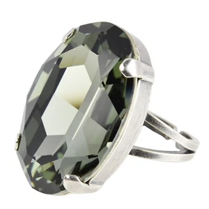 Grevenkämper Ring Swarovski Kristall verstellbar Oval grau Black Diamond - Bild 1 von 7