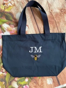 Bumblebee Monogram personalised canvas embroidered tote bag / beach bag. Initial - Picture 1 of 3
