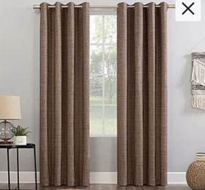 Sun Zero Kline Burlap Weave Blackout Grommet Top Single Curtain Panel Set Of 2 - Picture 1 of 5