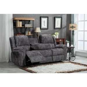 Velvet Upholstered Power Reclining Sofa Couch w/ USB Port, Cupholders, Gray - Picture 1 of 5