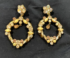 J Crew signierte Ohrhänger Creolen in goldfarben mit Kristallen - Bild 1 von 5