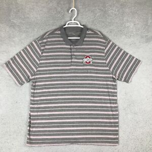 Ohio State Buckeyes Mens Short Sleeve Collared Gray Striped Polo Shirt Size XXL
