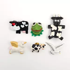 Lotto spille animali vintage (6) mucche unicorno Gerrys uccellino rana segno distintivo occhi googly - Foto 1 di 16
