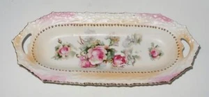 Germany White & Pink Roses Gold Decorative Oval Tray Dish, 11 7/8" - Picture 1 of 3