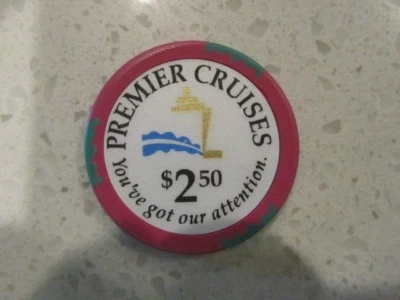 $2.50 Premier Cruises Cruise Line Casino Pink Chip + FREE Las Vegas Poker Chip - Image 1 of 3