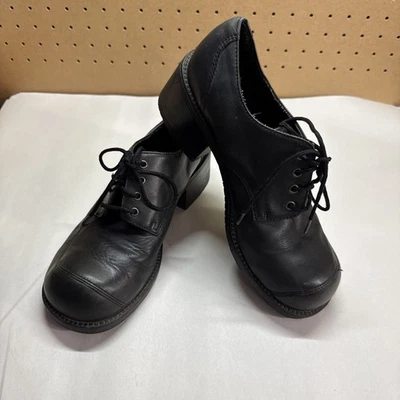 1990s Vintage Black Leather Lace Up Chunky Lug Sole Shoes Sz 7 - SEE DESCRIPTION - Image 1 of 4