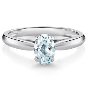 10K White Gold Aquamarine Solitaire Engagement Ring For Women (0.75 Cttw,  - Picture 1 of 4