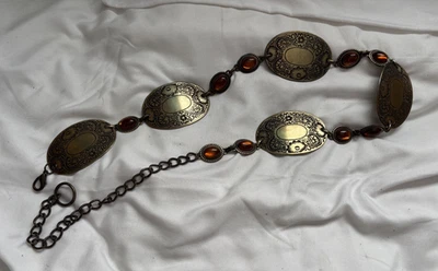 Cinturón de metal cabuchan tono latón rojo y naranja vintage para mujer 30-39 pulgadas Foto 1 de 4