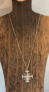 Jerusalem Cross Pendant Necklace Sterling Silver 925 Box Chain 24”L Vintage - Picture 1 of 11